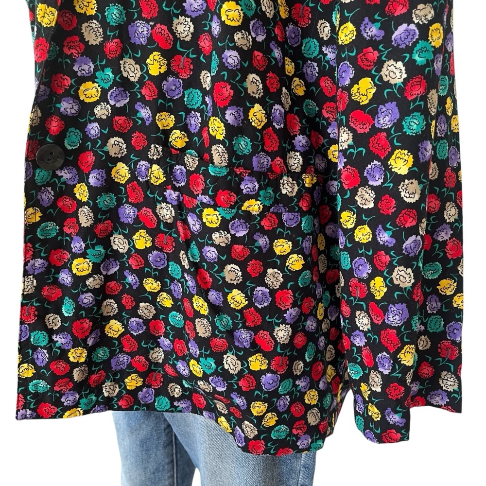 Vintage Colorayons multicolor floral blazer black single breasted oversized M - Picture 9 of 13